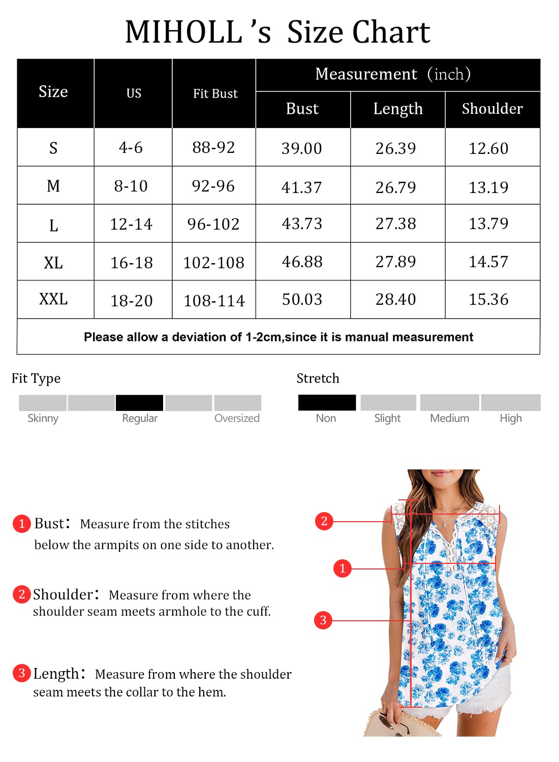 MIHOLL Women's Casual Sleeveless Tops Boho Floral Printed Lace V Neck Tank Top Loose Shirt Blouse