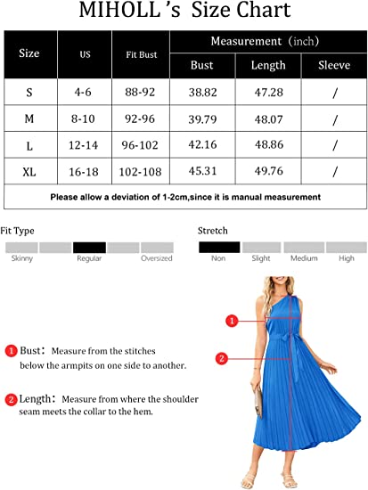 MIHOLL Women's 2023 Summer Dress Casual One Shoulder Sleeveless Midi Dress Tie Waist A Line Long Pleated Dresses