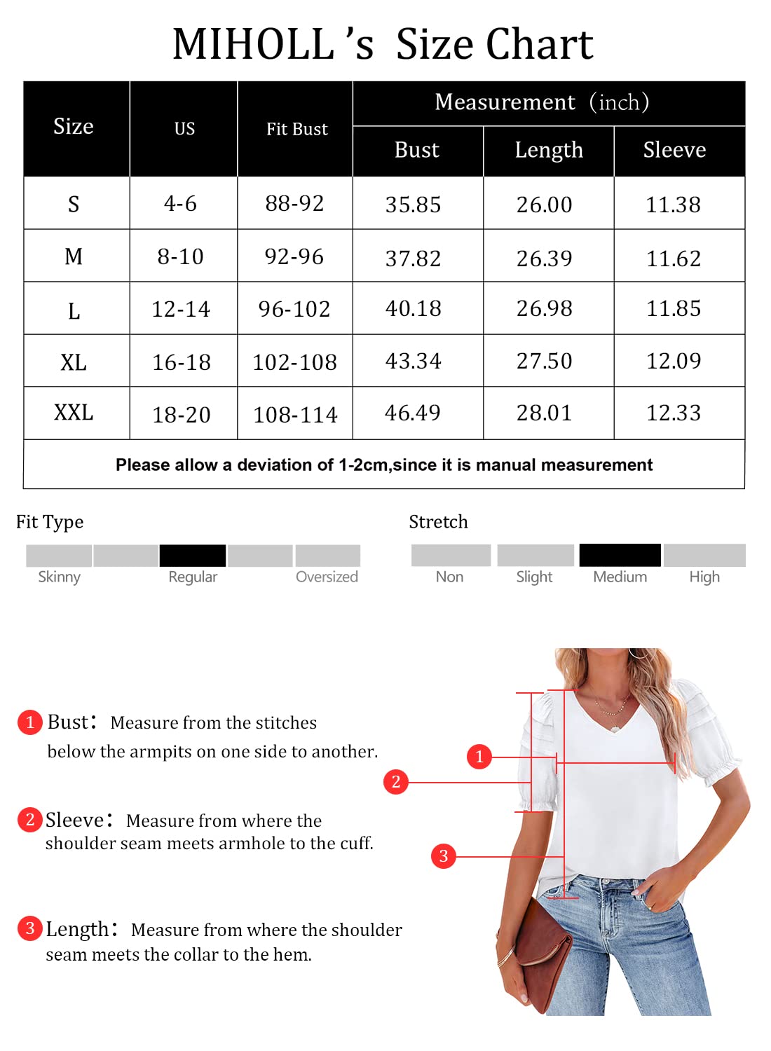 MIHOLL Womens Summer Tops V Neck Ruffle Puff Short Sleeve Causal Tee T-Shirts