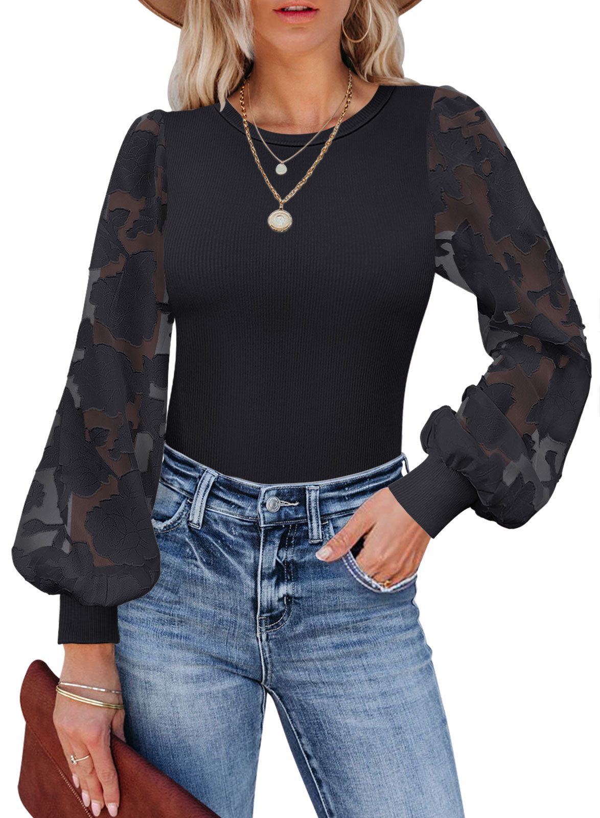 MIHOLL Women's Long Sleeve Shirt Round Neck Winter Casual Blouses Tops