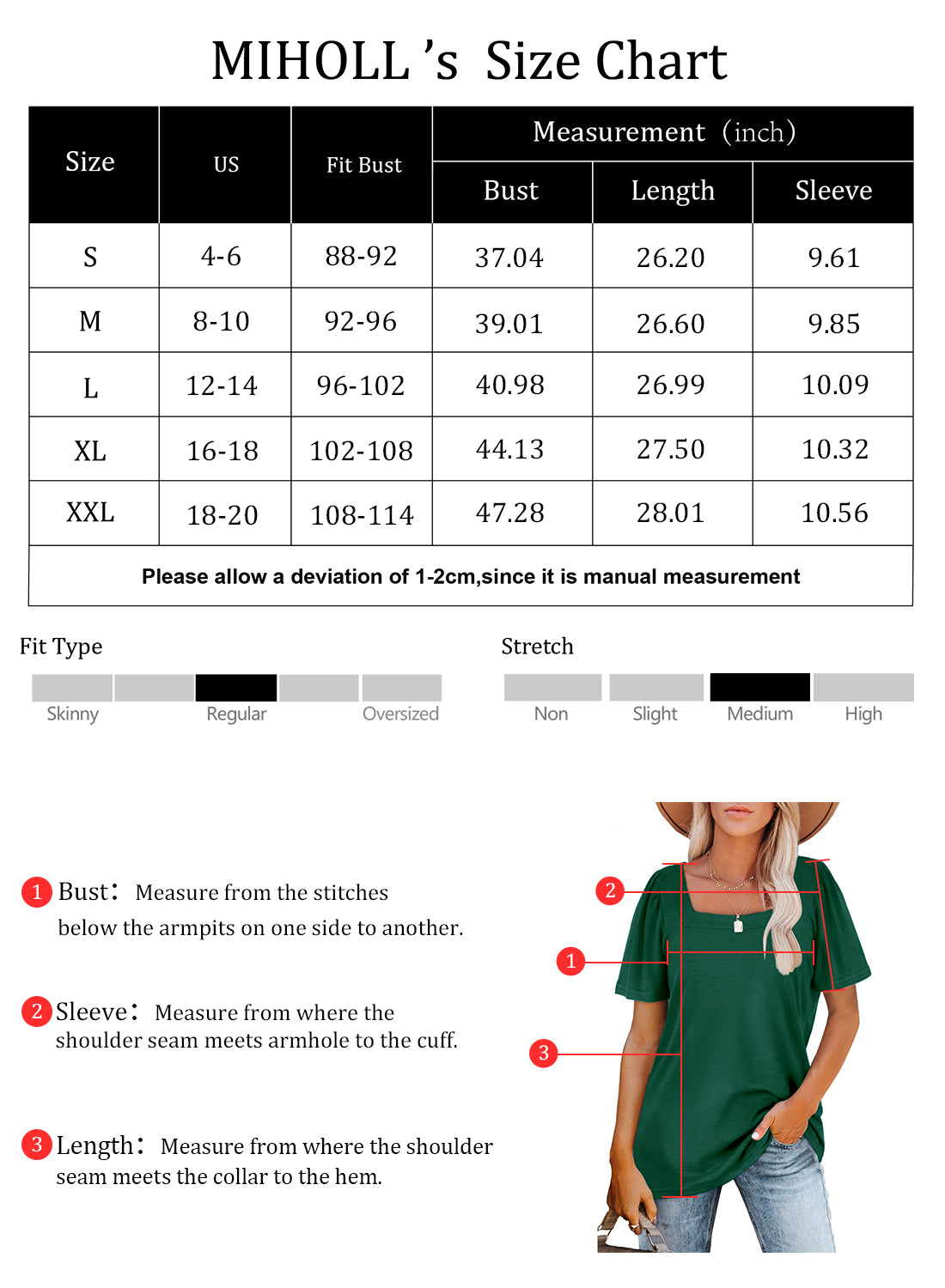 MIHOLL Womens Tops Puff Short Sleeve Square Neck Casual Loose T Shirts