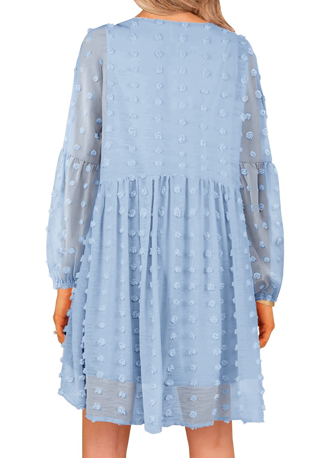MIHOLL Women's V Neck Short Sleeve Ruffle Loose Summer Flowy Mini Dress