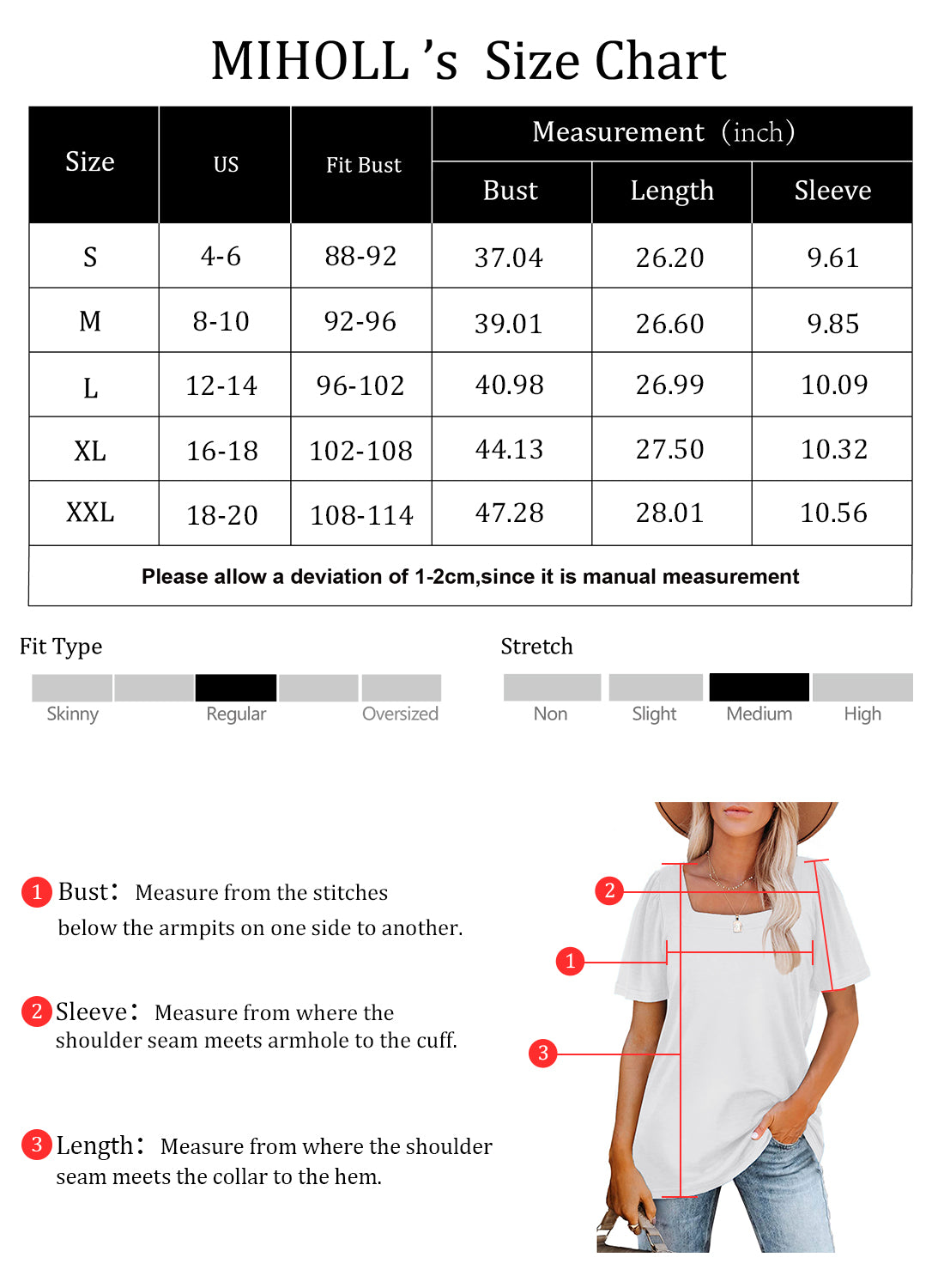 MIHOLL Womens Tops Puff Short Sleeve Square Neck Casual Loose T Shirts