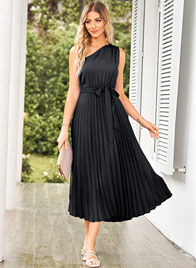 Useagrey Women's Long Sleeve Pleated Dresses Temperament Colorblock Wrap V  Neck Flowy Business Casual A-line Dress Blue at Amazon Women's Clothing  store