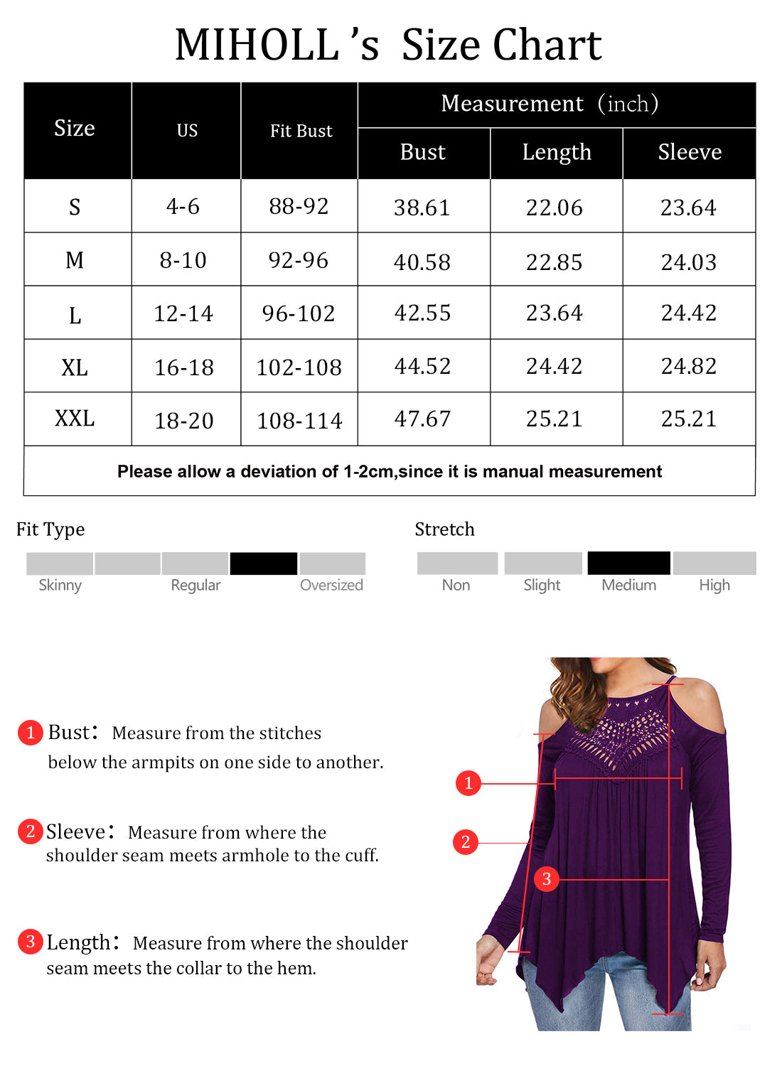 MIHOLL Women's Casual Tops Lace Off Shoulder Long Sleeve Loose Blouse Shirts
