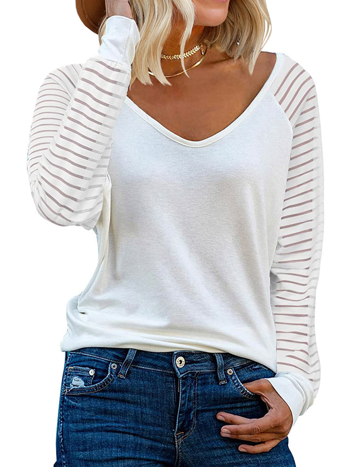 MIHOLL Women’s Long Sleeve Tops Striped Casual Loose Blouses T Shirts