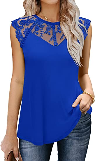 MIHOLL Women's Sleeveless Tops Lace Floral Casual Loose Blouses Tank Shirts
