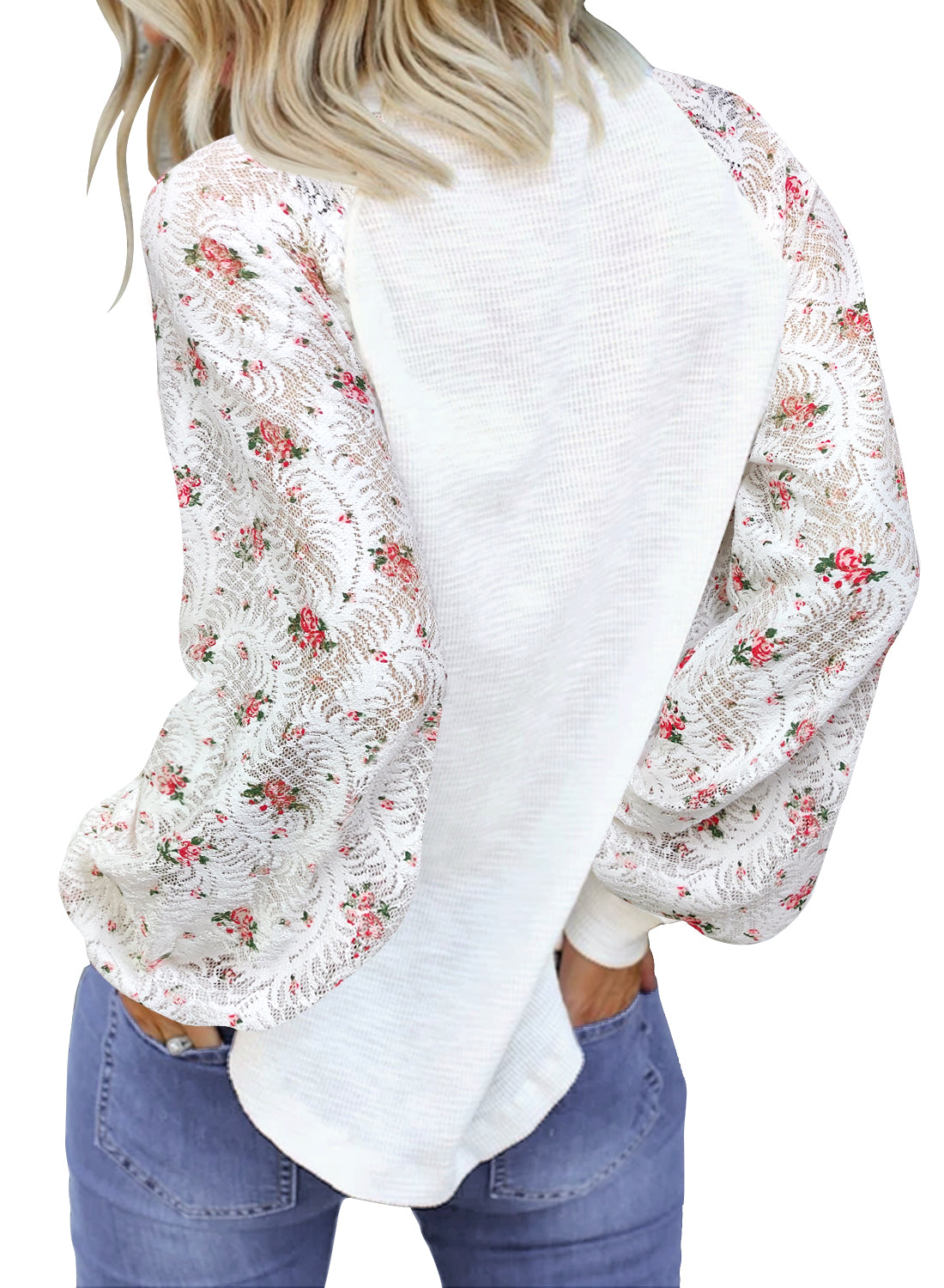 MIHOLL Womens Lace Long Sleeve Tops Floral Print Casual Shirts Blouses