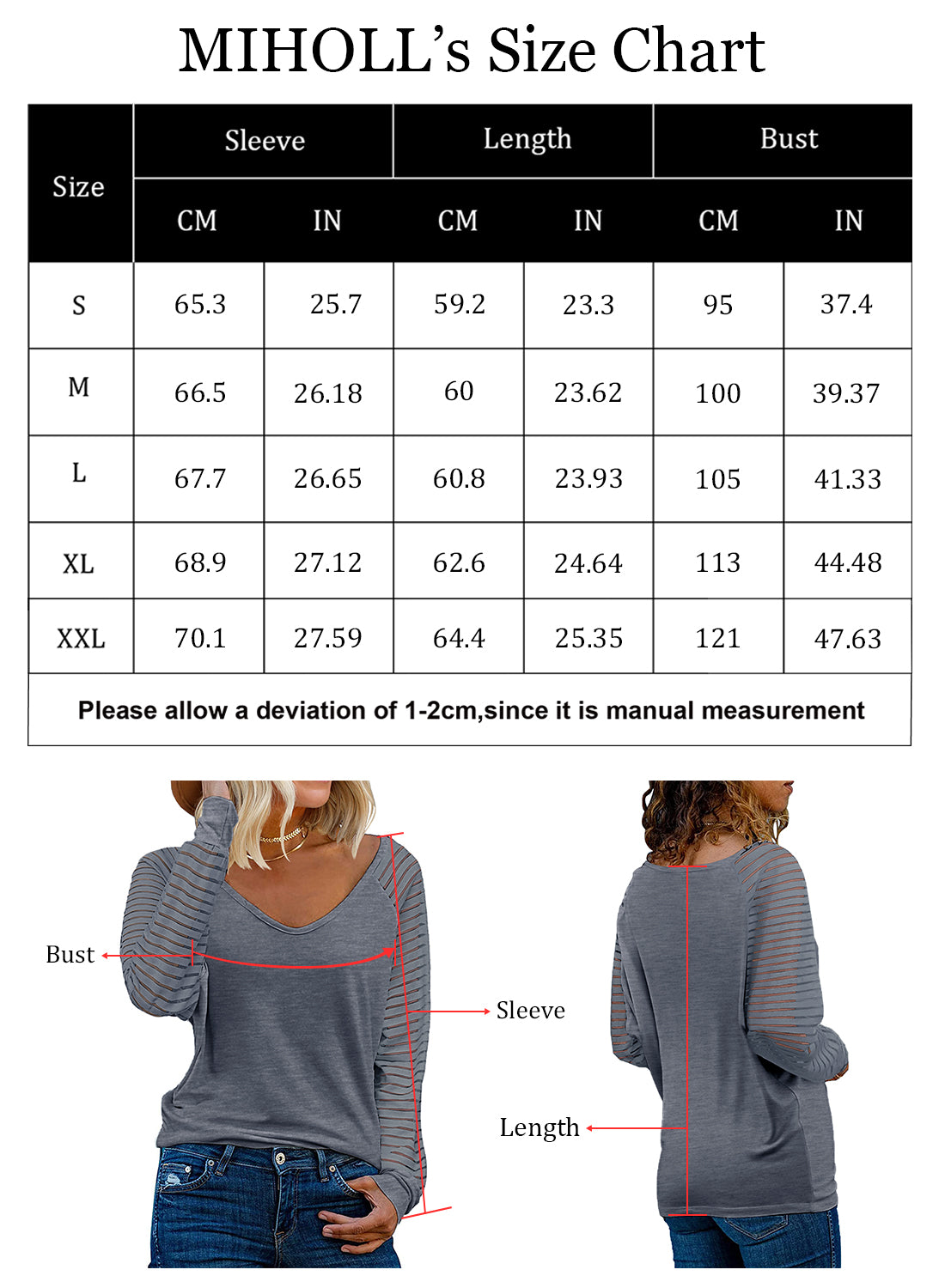 MIHOLL Women’s Long Sleeve Tops Striped Casual Loose Blouses T Shirts